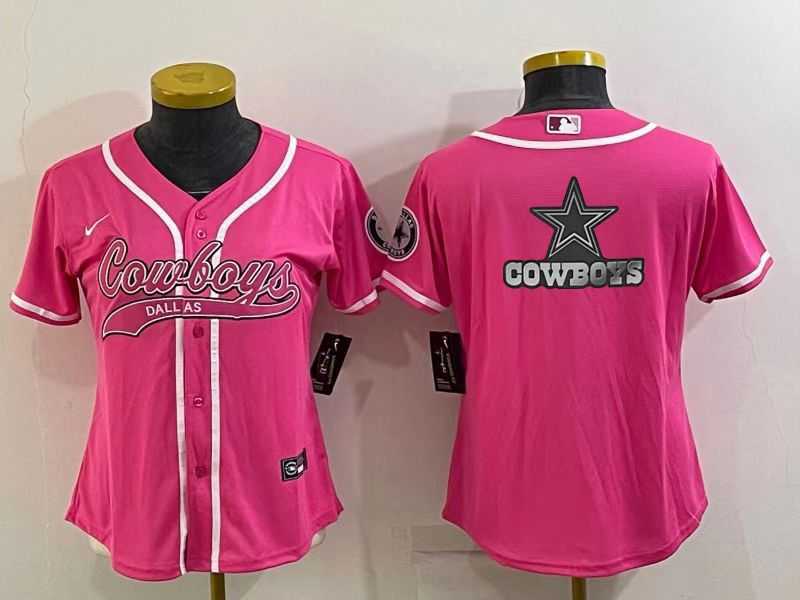 Womens Dallas Cowboys Pink Team Big Logo With Patch Cool Base Stitched Baseball Jersey->women nfl jersey->Women Jersey